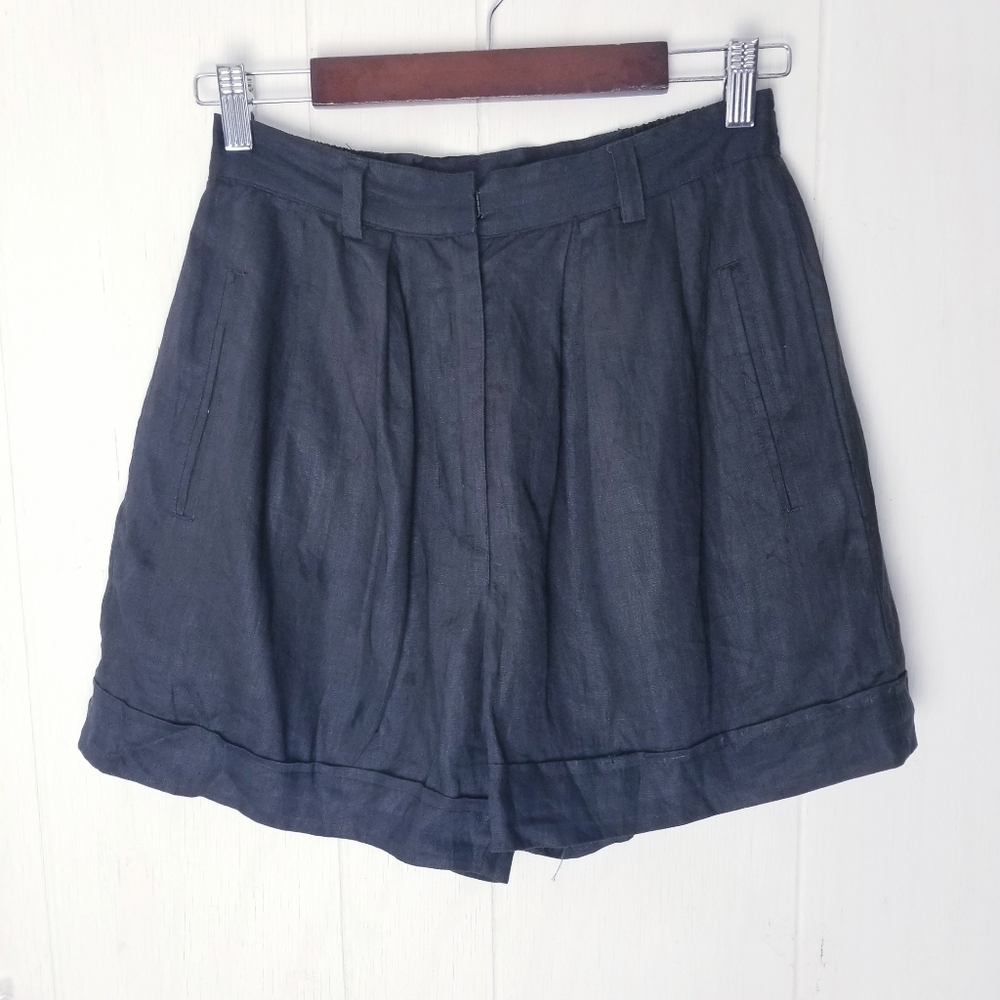 Peter Martin Shorts Women Size 4 Black Linen